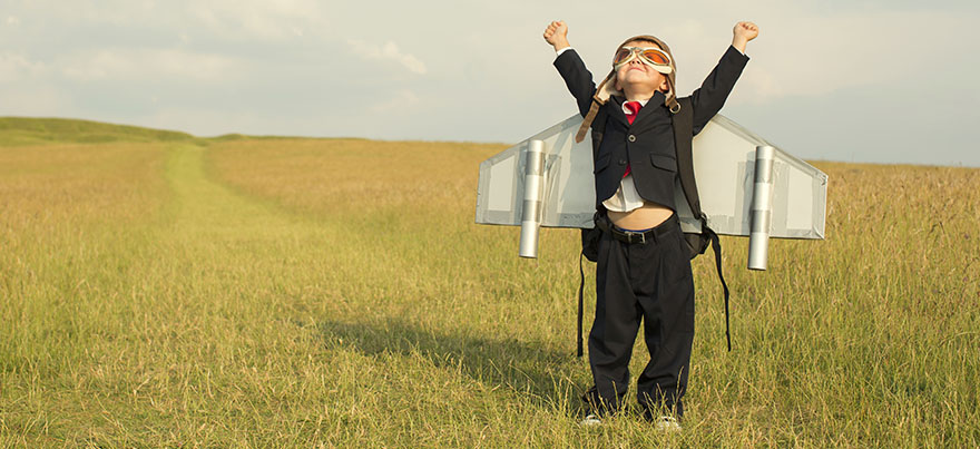 Young English Boy Businessman Wearing Jetpack